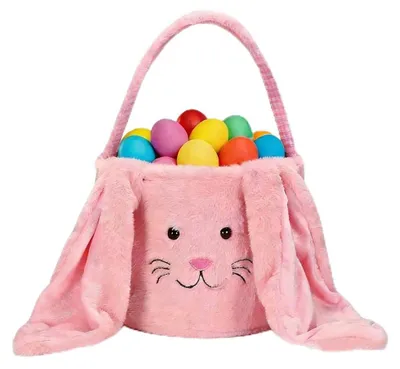 Plüsch-Osterkorb für Kinder, 24 cm, rosa, mit Henkel