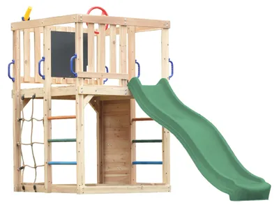Image de Axi Sam Aire De Jeux En Bois, Toboggan Vert | Structure D'Escalade Pour Enfants Avec Mur D'Escalade, Filet Et Barres De Suspension | Accessoires