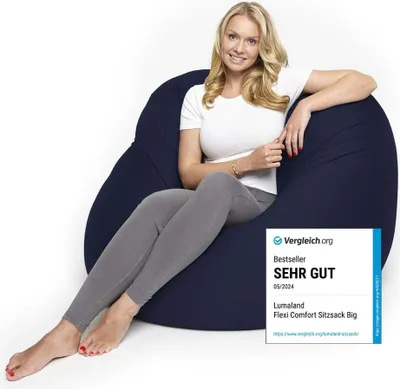 Obrázok produktu pre Lumaland Flexi Comfort sedací vak Premium Bean Bag sedací vankúš - veľký - 155 x 100 cm - tmavomodrý
