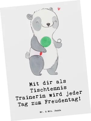 Produktbild von Mr. & Mrs. Panda Grußkarte Tischtennis Trainerin Freudentag - Weiß - Geschenk, Ansichtskarte, Trainingseinheit, Postkarte, Ansichtskarten, Danksagung, bildkarte, Sportart