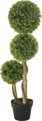 Produktbild von Künstlicher Buchsbaum 90 cm mit 3 Kugeln - Naturgetreuer Kunstbaum im Zementtopf - Pflegeleichte Dekopflanze für Indoor & Outdoor