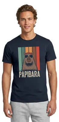 Produktbild von Spreadshirt Papibara Retro Capybara Papa Männer T-Shirt, L, Navy