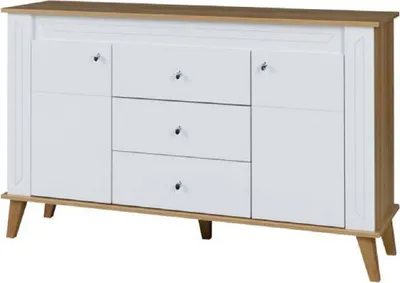 Produktbild von Kommode Bambey 08, Farbe: Eiche / Weiß - 90 x 144 x 44 cm (H x B x T)