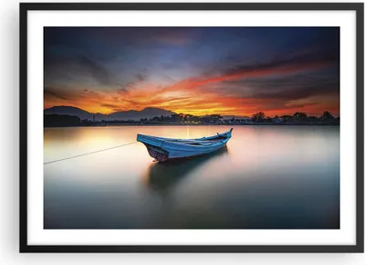 Produktbild von Gerahmtes Poster - Schwarzer Rahmen - Westen Sonne Boot - 70x50 cm - Wand Bild - Wanddeko - Wandbilder - Kunstposter - Wandposter - Bilderrahmen - Bilder - Kunstdruck - P2BAA70x50-4791
