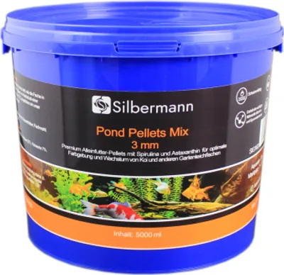 Produktbild von Silbermann Teichfutter Pellets - schwimmendes Hauptfutter für Teichfische (5000 ml, gemischt 3 mm), SIG 162