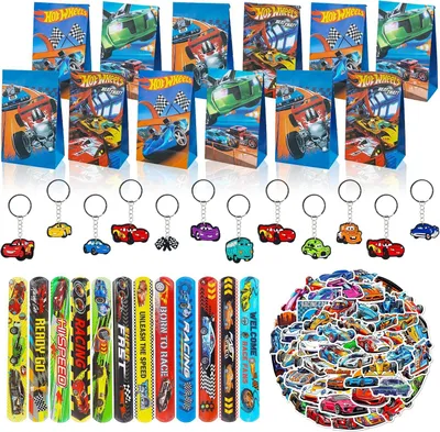 Produktbild von Rennwagen-Kindergeschenke – Party – Geschenk – Set – Geschenktüte – Armbänder – Schlüsselanhänger – Thema
