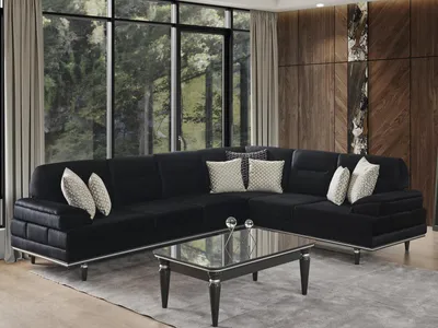 Immagine prodotto di Divano angolare nero design divano tessile imbottitura mobili soggiorno divano
