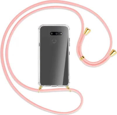 Produktbild von Handykette Backcover-Schutzhülle mit Band (Metall goldfarben) für LG G8X ThinQ - rosa