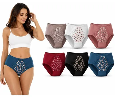 Produktbild von Damen Slips 6er Pack Baumwolle Ripp mit Spitze hoher Bund Mix3 L