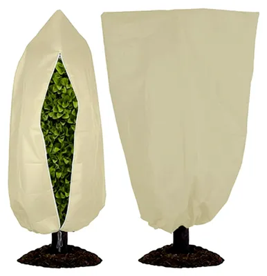 Produktbild von 2 Stück Winterschutzhauben für Kübelpflanzen 60 x 80 cm Beige mit Reißverschluss und Kordelzug