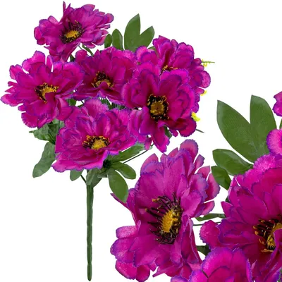 Produktbild von Chrysanthemen Bouquet künstlich 55 cm, 6 Blüten, violett, Kunstblumen-Stiel für Vase, Grabgesteck, Deko