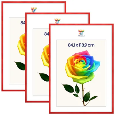 Produktbild von MG Design 3er Set Bilderrahmen Rot A0 84,1x118,9 cm - Posterrahmen Echtholz mit Acrylglas, verstärkte Wandaufhängung, hoch/quer