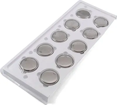 A tray of button cell batteries.