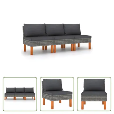 Produktbild von The Living Store Mittelsofas 3 Stk. Poly Rattan und Eukalyptus Massivholz