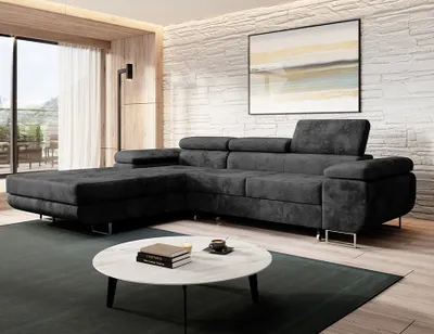 Produktbild von Easy4You Ecksofa NORBERG Velvet L-Form Graphite – 279x72x205 cm - Schlafsofa mit Bettkasten und Schlaffunktion - Eckcouch mit Stauraum – Links – Stoff Monolith 97