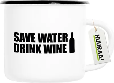 Produktbild von Huuraa Emaille Tasse Save Water Drink Wine Weinflasche 300ml Vintage Campingbecher Geschenkidee