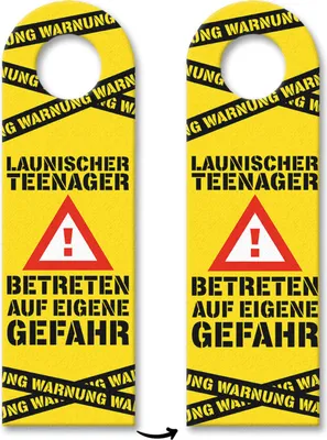 Produktbild von Warnung Launischer Teenager Türhänger mit Warnzeichen in gelb