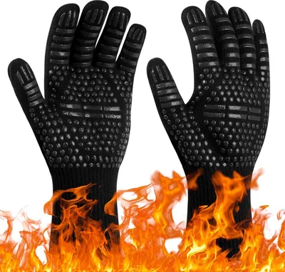Produktbild von Grillhandschuhe Hitzebeständig mit 800°C, Feuerfeste Handschuhe, Backhandschuhe, Kochhandschuhe, Ofenhandschuhe, für Backen, Küche & Grillen - Schwarz