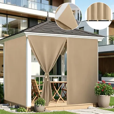 Immagine prodotto di 1 tenda da esterno con chiusura in velcro, impermeabile, antivento, oscurante e termica, beige, 132x244 cm, per gazebo, terrazza e balcone
