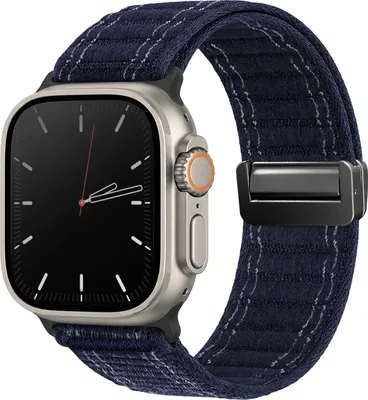 Produktbild von Smartwatch Armband für Apple Watch Ultra 1 49mm Nylon Textil Band Ersatzband Wechselband Magnetverschluss flexibel atmungsaktiv Blau Dunkelblau