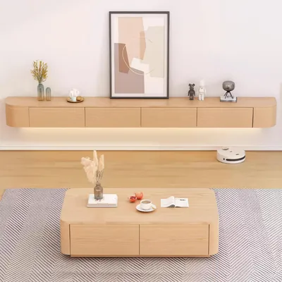 Zdjęcie produktu dla RTV stojak do montażu na ścianie z szufladami, szerokość 260 cm, kolor drewna