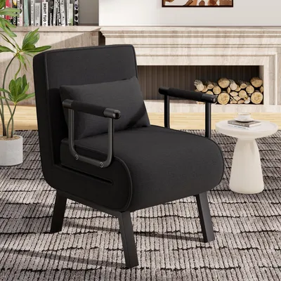 Produktbild von Hawthyhome 4-in-1-Klappstuhl multifunktionaler Leinen-Liegestuhl Rückenlehne verstellbares Schlafsofa für Wohnzimmer und Schlafzimmer, Schwarz