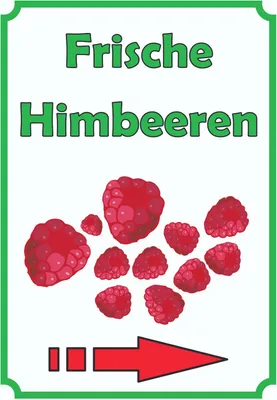 Produktbild von Frische Himbeeren Schild Hochkant mit Pfeil rechts A6 Rückseite selbstklebend