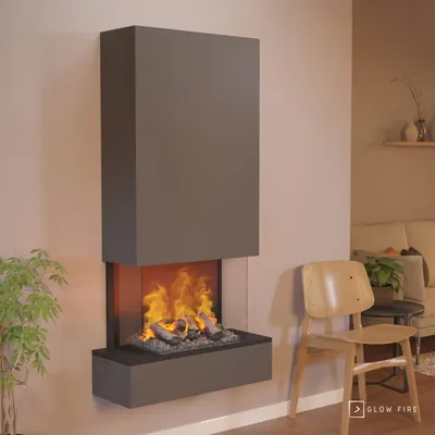 Produktbild von GLOW FIRE Elektrokamin 'Hölderlin Hoch'| Wasserdampf Kamin mit OMC 500 inkl. Holz in schwarz als Wandkamin| HxBxT: 158x80x30 cm