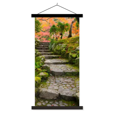 Produktbild von MuchoWow® Textilposter Natur - Steine - Kröte - Moos - Japanisch 60x120 cm mit schwarzem Rahmen - Magnete