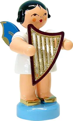 Produktbild von Engel mit Handharfe - Blaue Flügel - stehend (6cm) von Kunstgewerbe Uhlig