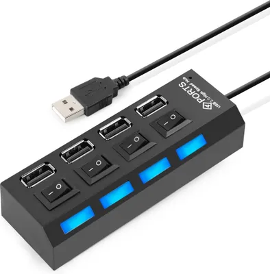Produktbild von MMOBIEL High Speed ​​4 Ports 2.0 USB-Hub Multi-Ladeadapter mit Ein / Aus-Taste + LED