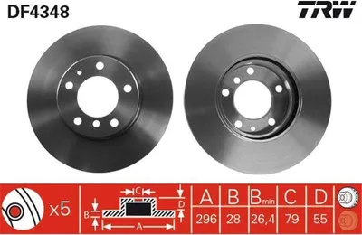Produktbild von 2x TRW Bremsscheibe DF4348 für BMW 5 Limousine (E34) 5 Touring (E34) 55mm 296mm