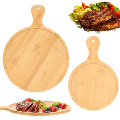 Pizzabretter aus Bambus, 2 Stück, 28+18 cm, rund mit Griff