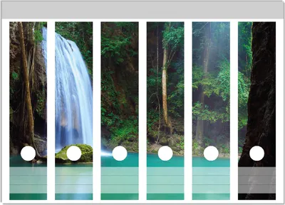 Produktbild von Wallario Ordnerrücken Sticker, selbstklebend für breite Ordner, 6 Stück, Motiv Wasserfall im Wald am See  Idylle in Thailand
