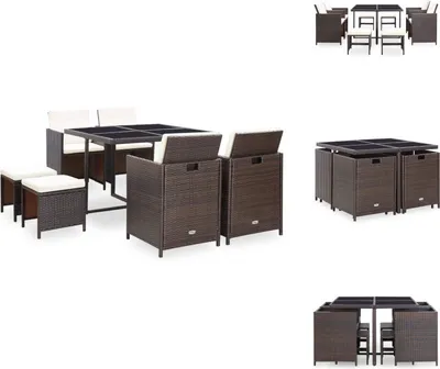 Produktbild von vidaXL 9-tlg. Garten-Essgruppe mit Auflagen Poly Rattan Braun -  Gartenmöbel-Sets