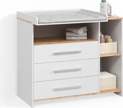 Immagine prodotto di Fasciatoio Livinity Torino Rovere bianco/dorato con 3 cassetti, Model 58765