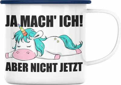 Produktbild von Trendation - Lustige Emaille Tasse mit Spruch Einhorn Mitarbeiter Arbeitskollege Geschenk Kollegin (Blau)