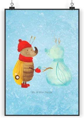Produktbild von Mr. & Mrs. Panda Bild Nachtfalter Schneemann DIN A4 - Eisblau - Geschenk, drucke, Plakat, Winter, Weihnachtsgruß, Winterzeit, wanddeko, Wandbild, Weihnachten, Wandschmuck