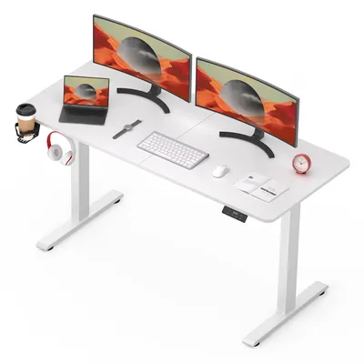 Produktbild von SANODESK QS1 140x60cm Höhenverstellbarer Schreibtisch Elektrisch, Memory- und Timer-Funktion, Anti-Kollisionsschutz, 60 kg Tragkraft Haken (Weiß)
