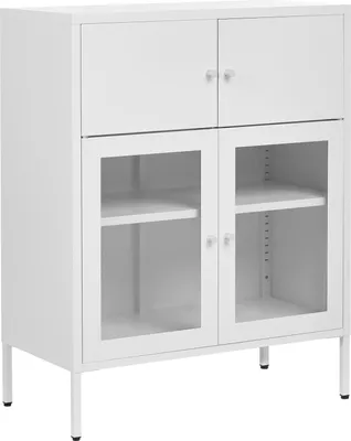 Produktbild von BELIANI Vitrine Weiß Eisen mit 2 Glastüren und 2 Geschlossenen Fächern Skandinavischer Stil