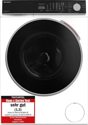 SHARP ES-WNFL914CWDA-DE Waschmaschine, 9 kg, Energieklasse A, 1400 U/min, Inverter Motor, AquaStop, WiFi App-Steuerung, Dampf-Funktion, LED-Display, Weiß