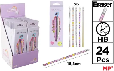 Immagine prodotto di Matita con gomma unicorno 6 pezzi