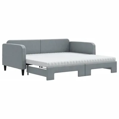 Produktbild von vidaXL Tagesbett Ausziehbar mit Matratze Hellgrau 100x200 cm Stoff