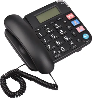 Obrázok produktu pre Čierny telefón so šnúrou a veľkým tlačidlom Telefón s pevnou linkou Podpora telefónu Funkcia handsfree/odvolanie/blikanie/rýchla voľba/ovládanie hlasitosti pre starších seniorov Domácnosť Kancelária Obchod Hotel