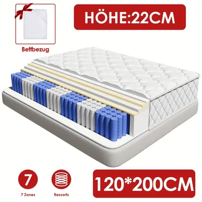 Immagine prodotto di Materasso a molle insacchettate - Materasso a 7 zone - Materasso a molle - Materasso ergonomico - Materasso rigido - 120x200 cm