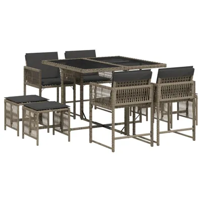 Produktbild von 9-tlg. Garten-Essgruppe mit Kissen Grau Poly Rattan