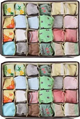 Produktbild von Socken Organizer 2 Stück 24 Zellen Aufbewahrungsboxen für Socken Vliesstoff Sockenaufbewahrungsboxen Organizer Stapelbar für Kleiderschrank für Strümpfe Aufbewahrung Schals Tücher Unterhosen