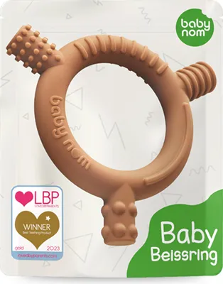 Obrázek produktu pro Baby Nom ® kousátko pro miminko - pomůcka pro prořezávání zoubků pro miminko, silikonové kousátko pro miminko bez BPA, 100% bezpečné pro potraviny, silikonové kousátko pro miminko na prořezávání zoubků, chladící kousátko pro miminko od 3 měsíců Sand brown