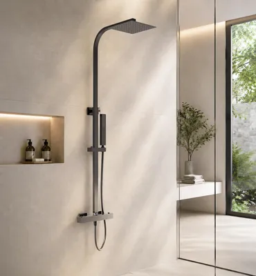 Zdjęcie produktu dla CALEA - Deszczownica z baterią termostatyczną - Gun Metal