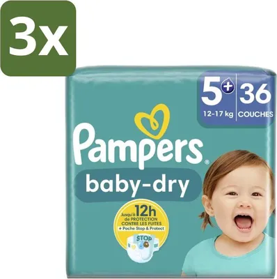 Produktbild von Pampers – Windeln – Baby-Dry Größe 5+ (12-17 kg) – 36 Windeln - Vorteilspack - 3 Stücke